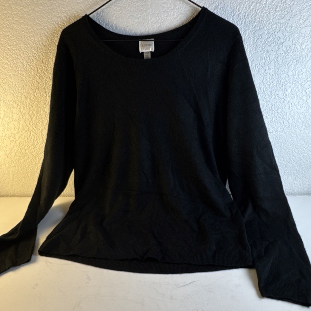 Cupio Black Round Neck Knit Pullover Sweater Lightweight XL BK39073